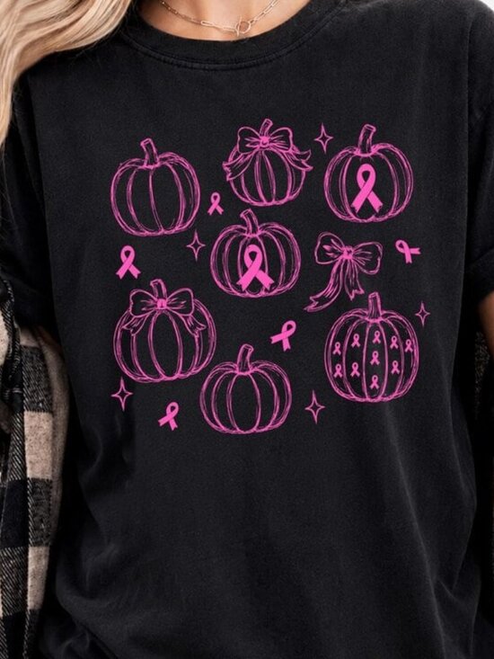 Tops - Pumpkin Halloween Shirt, Pink October Tee, Cancer Shirt